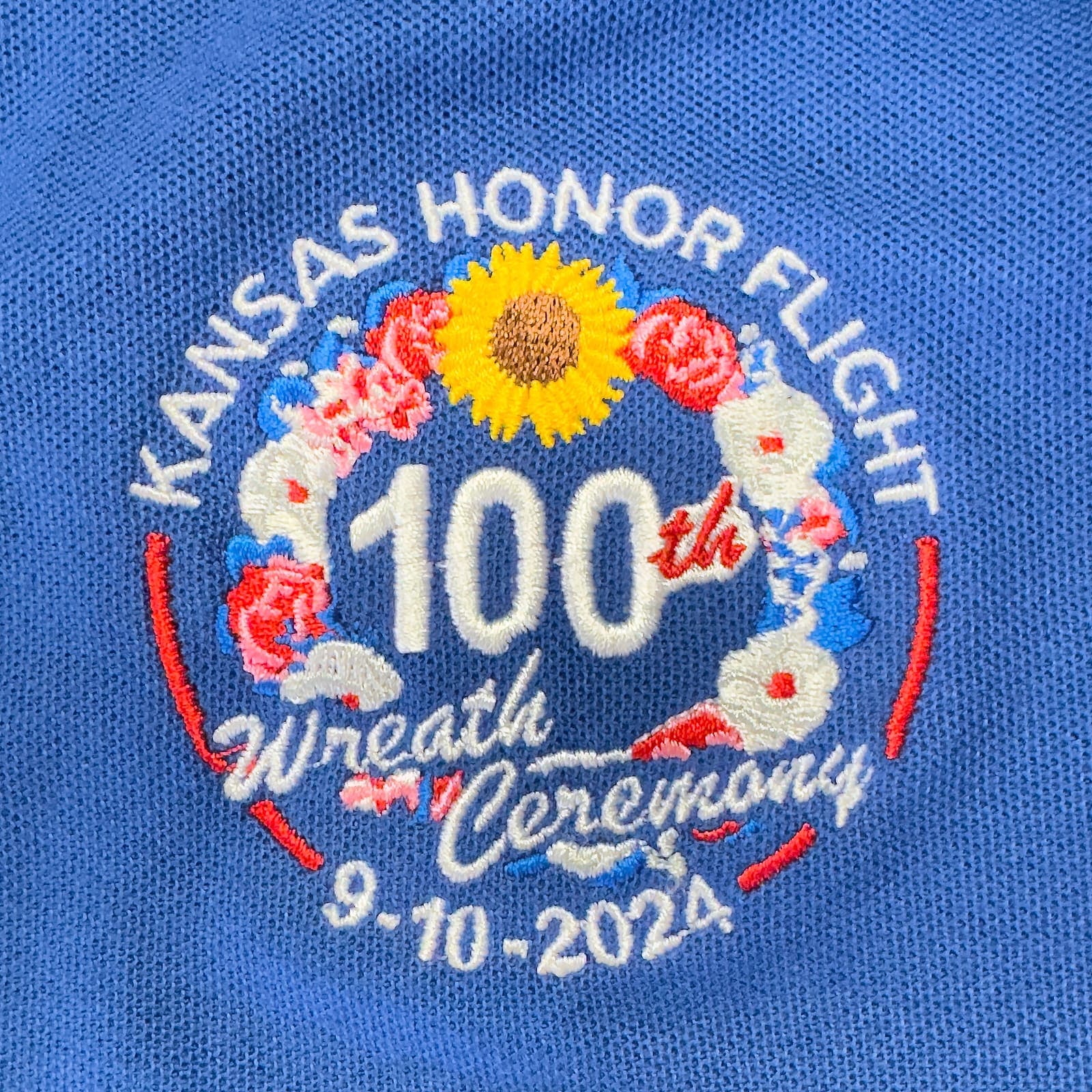 Kansas Honor Flight, 100th Wreath Ceremony commemorative embroidery