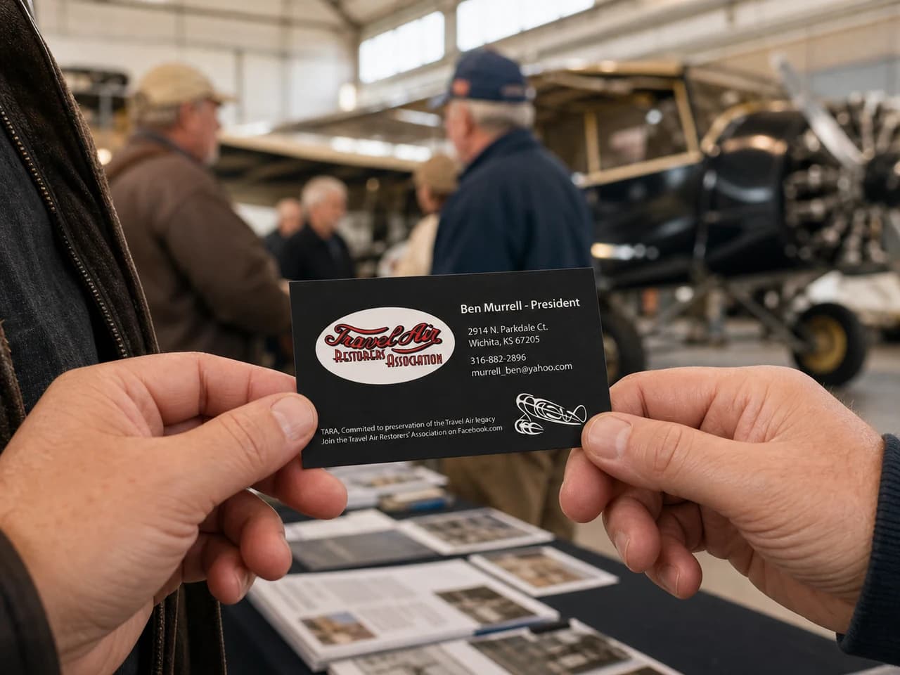 Travel Air Restorers Association business card exchanged at an aviation event