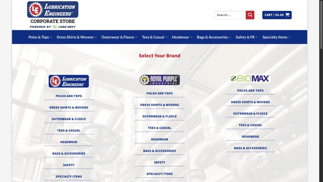 Lubrication Engineers corporate store built and powered by Logo Envy